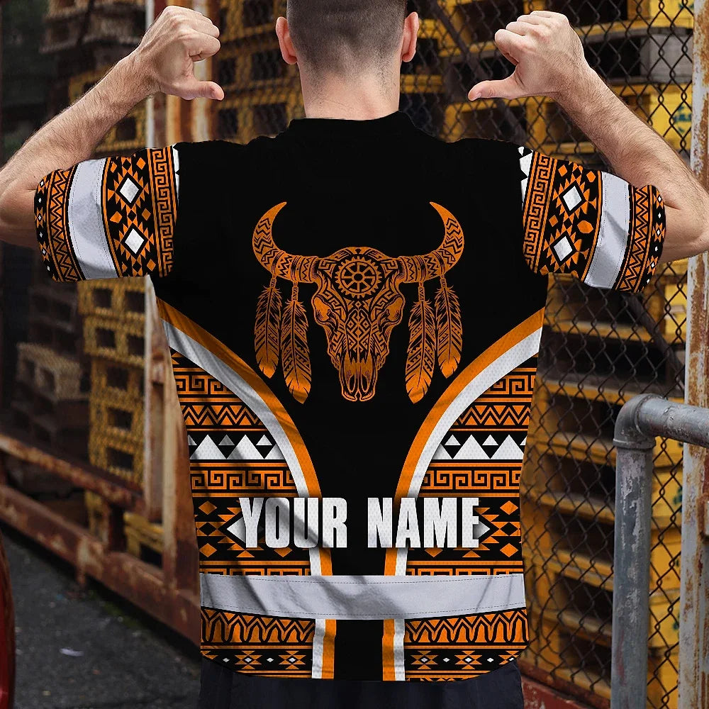 Hi Vis T Shirt Reflective Tapes Orange Neon Skull Native Custom Name Safety Workwear For Workers, Truckers, Operators