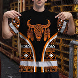 Hi Vis T Shirt Reflective Tapes Orange Neon Skull Native Custom Name Safety Workwear For Workers, Truckers, Operators