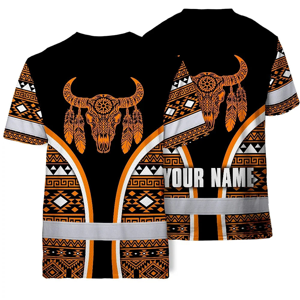 Hi Vis T Shirt Reflective Tapes Orange Neon Skull Native Custom Name Safety Workwear For Workers, Truckers, Operators