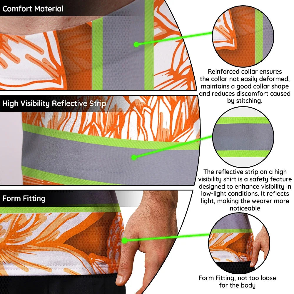 Hi Vis T Shirt Reflective Tapes Orange Neon White Protea Custom Name Safety Workwear For Workers, Truckers, Operators