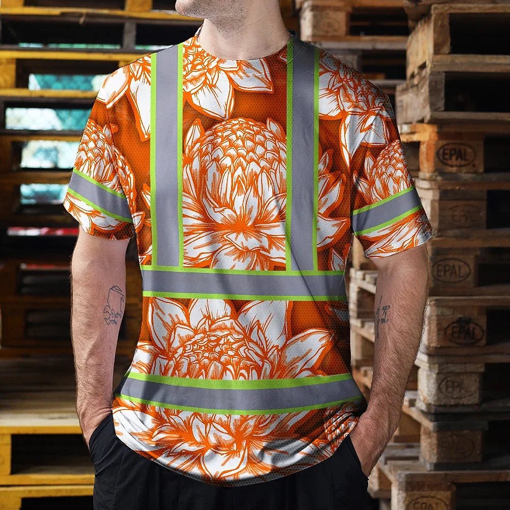 Hi Vis T Shirt Reflective Tapes Orange Neon White Protea Custom Name Safety Workwear For Workers, Truckers, Operators