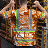 Hi Vis T Shirt Reflective Tapes Orange Neon White Protea Custom Name Safety Workwear For Workers, Truckers, Operators