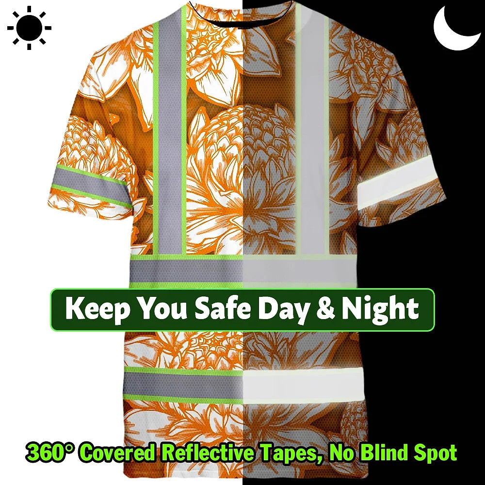 Hi Vis T Shirt Reflective Tapes Orange Neon White Protea Custom Name Safety Workwear For Workers, Truckers, Operators