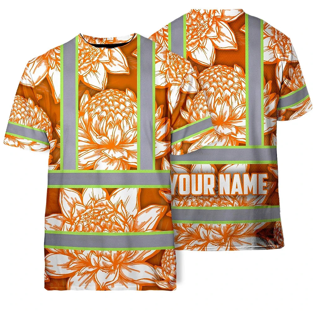 Hi Vis T Shirt Reflective Tapes Orange Neon White Protea Custom Name Safety Workwear For Workers, Truckers, Operators
