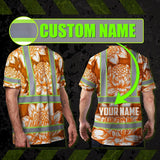 Hi Vis T Shirt Reflective Tapes Orange Neon White Protea Custom Name Safety Workwear For Workers, Truckers, Operators