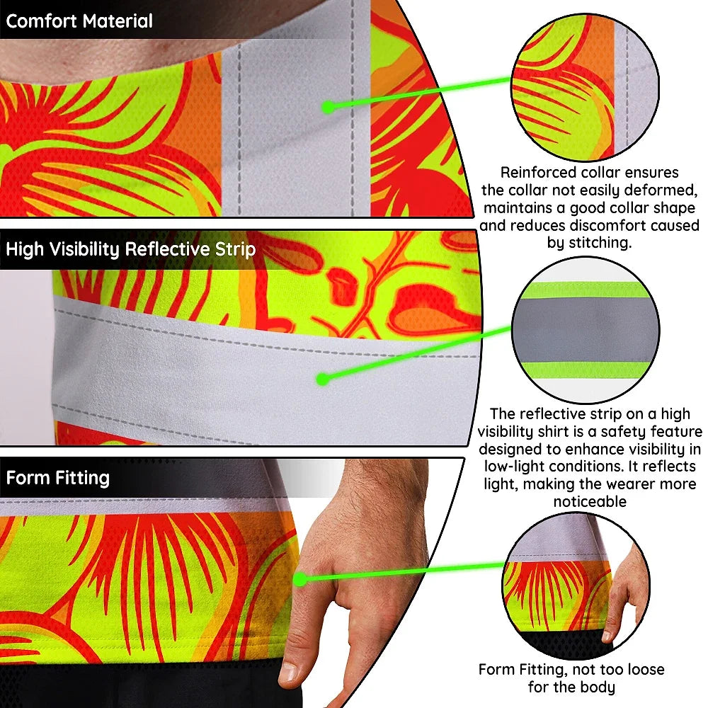 Hi Vis T Shirt Reflective Tapes Orange Neon Yellow Orchid Custom Name Safety Workwear For Workers, Truckers, Operators