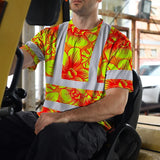 Hi Vis T Shirt Reflective Tapes Orange Neon Yellow Orchid Custom Name Safety Workwear For Workers, Truckers, Operators