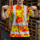 Hi Vis T Shirt Reflective Tapes Orange Neon Yellow Orchid Custom Name Safety Workwear For Workers, Truckers, Operators