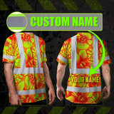 Hi Vis T Shirt Reflective Tapes Orange Neon Yellow Orchid Custom Name Safety Workwear For Workers, Truckers, Operators