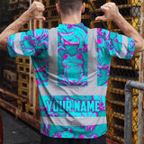 Hi Vis T Shirt Reflective Tapes Pink And Blue Neon Frog Custom Name Safety Workwear For Workers, Truckers, Operators