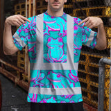 Hi Vis T Shirt Reflective Tapes Pink And Blue Neon Frog Custom Name Safety Workwear For Workers, Truckers, Operators