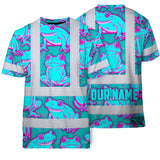 Hi Vis T Shirt Reflective Tapes Pink And Blue Neon Frog Custom Name Safety Workwear For Workers, Truckers, Operators