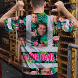 Hi Vis T Shirt Reflective Tapes Pink And Green 2 Custom Name And Photo Safety Workwear For Workers, Truckers, Operators
