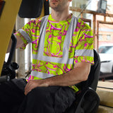 Hi Vis T Shirt Reflective Tapes Pink And Lime Neon Frog Custom Name Safety Workwear For Workers, Truckers, Operators