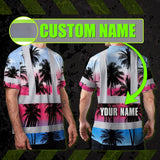 Hi Vis T Shirt Reflective Tapes Pink Blue Coconut Tree Custom Name Safety Workwear For Workers, Truckers, Operators