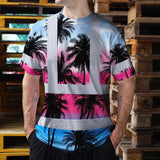 Hi Vis T Shirt Reflective Tapes Pink Blue Coconut Tree Custom Name Safety Workwear For Workers, Truckers, Operators