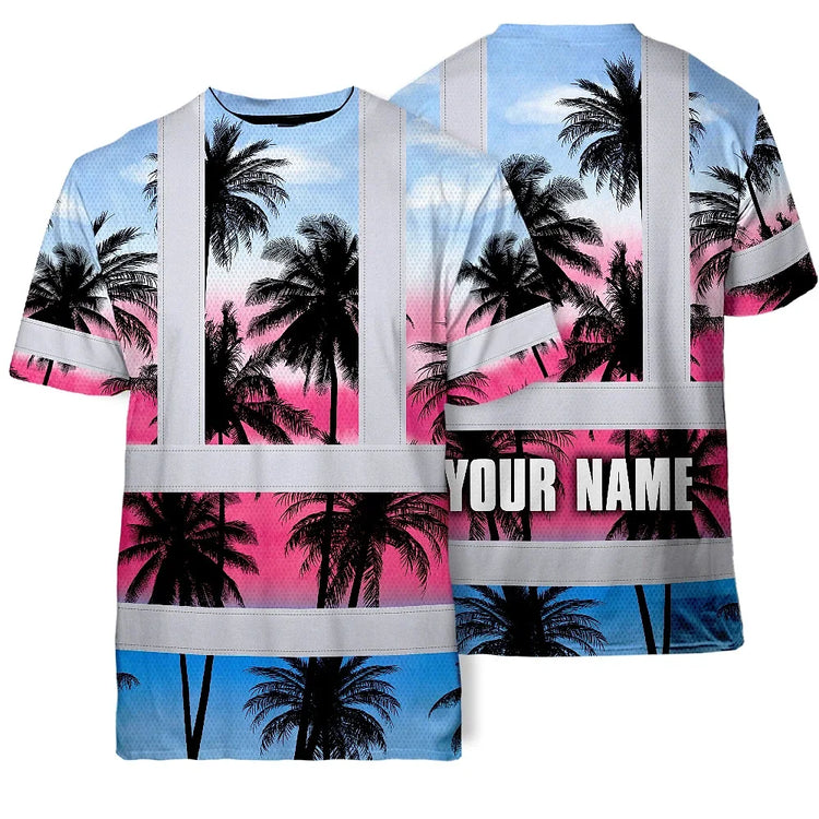Pink Blue Coconut Tree Hi-Vis T-Shirt