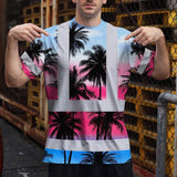 Hi Vis T Shirt Reflective Tapes Pink Blue Coconut Tree Custom Name Safety Workwear For Workers, Truckers, Operators