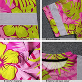 Hi Vis T Shirt Reflective Tapes Pink Neon And Lime Flowers Hawaii Custom Name Safety Workwear For Workers, Truckers, Operators
