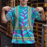 Hi Vis T Shirt Reflective Tapes Pink Neon Blue Heliconia Custom Name Safety Workwear For Workers, Truckers, Operators