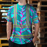 Hi Vis T Shirt Reflective Tapes Pink Neon Blue Heliconia Custom Name Safety Workwear For Workers, Truckers, Operators