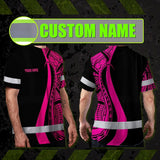 Hi Vis T Shirt Reflective Tapes Pink Neon Hawaii Custom Name Safety Workwear For Workers, Truckers, Operators