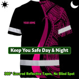 Hi Vis T Shirt Reflective Tapes Pink Neon Hawaii Custom Name Safety Workwear For Workers, Truckers, Operators