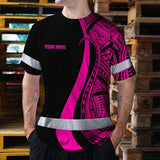 Hi Vis T Shirt Reflective Tapes Pink Neon Hawaii Custom Name Safety Workwear For Workers, Truckers, Operators