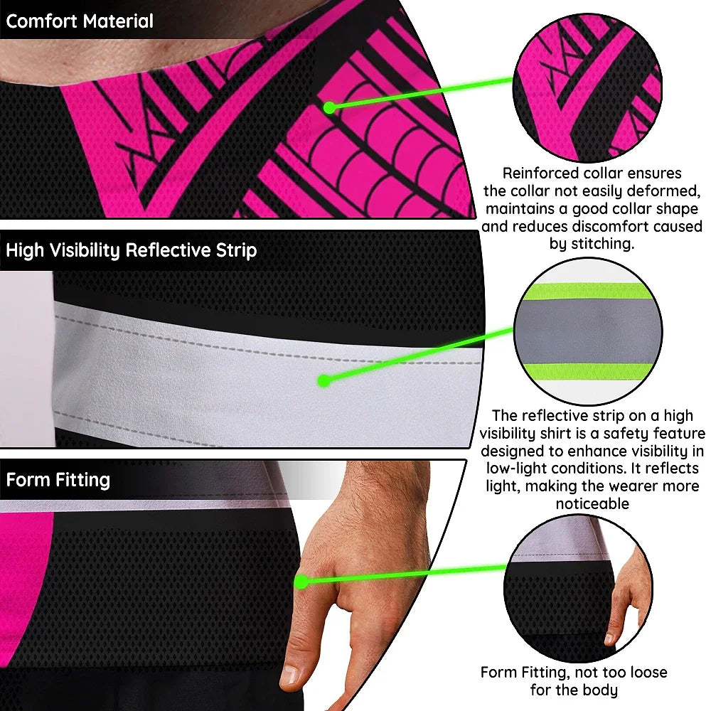 Hi Vis T Shirt Reflective Tapes Pink Neon Hawaii Custom Name Safety Workwear For Workers, Truckers, Operators