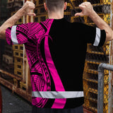 Hi Vis T Shirt Reflective Tapes Pink Neon Hawaii Custom Name Safety Workwear For Workers, Truckers, Operators
