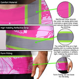 Hi Vis T Shirt Reflective Tapes Pink Neon Hibiscus Custom Name Safety Workwear For Workers, Truckers, Operators