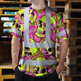 Hi Vis T Shirt Reflective Tapes Pink Neon Lime Skull Custom Name Safety Workwear For Workers, Truckers, Operators