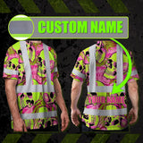 Hi Vis T Shirt Reflective Tapes Pink Neon Lime Skull Custom Name Safety Workwear For Workers, Truckers, Operators