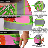 Hi Vis T Shirt Reflective Tapes Pink Neon Red Anthurium Custom Name Safety Workwear For Workers, Truckers, Operators