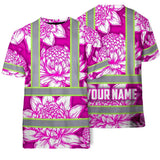Hi Vis T Shirt Reflective Tapes Pink Neon White Protea Custom Name Safety Workwear For Workers, Truckers, Operators