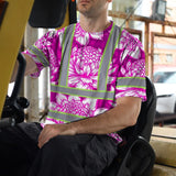Hi Vis T Shirt Reflective Tapes Pink Neon White Protea Custom Name Safety Workwear For Workers, Truckers, Operators