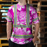 Hi Vis T Shirt Reflective Tapes Pink Neon White Protea Custom Name Safety Workwear For Workers, Truckers, Operators