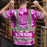 Hi Vis T Shirt Reflective Tapes Pink Neon White Protea Custom Name Safety Workwear For Workers, Truckers, Operators