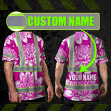 Hi Vis T Shirt Reflective Tapes Pink Neon White Protea Custom Name Safety Workwear For Workers, Truckers, Operators
