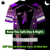 Hi Vis T Shirt Reflective Tapes Pink Violet Neon Native Custom Name Safety Workwear For Workers, Truckers, Operators