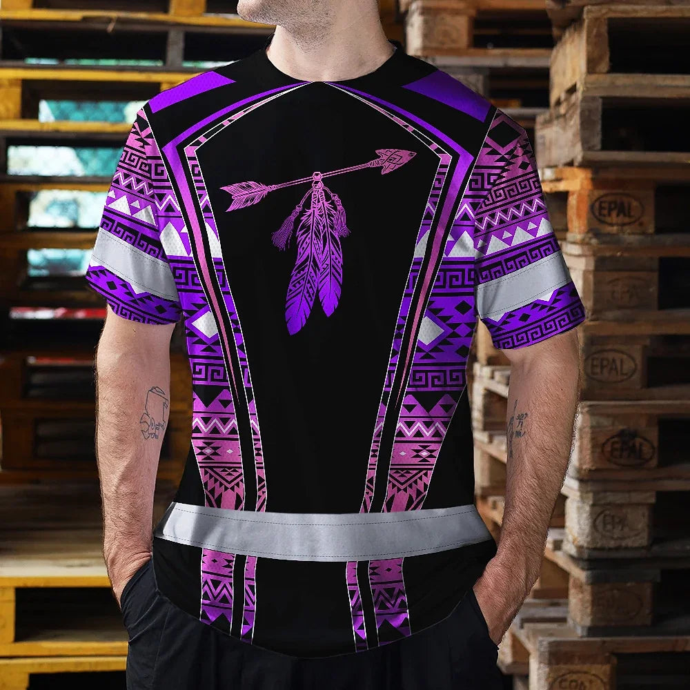 Hi Vis T Shirt Reflective Tapes Pink Violet Neon Native Custom Name Safety Workwear For Workers, Truckers, Operators
