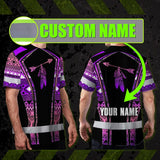 Hi Vis T Shirt Reflective Tapes Pink Violet Neon Native Custom Name Safety Workwear For Workers, Truckers, Operators