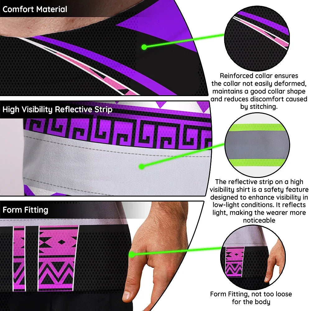 Hi Vis T Shirt Reflective Tapes Pink Violet Neon Native Custom Name Safety Workwear For Workers, Truckers, Operators