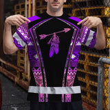Hi Vis T Shirt Reflective Tapes Pink Violet Neon Native Custom Name Safety Workwear For Workers, Truckers, Operators
