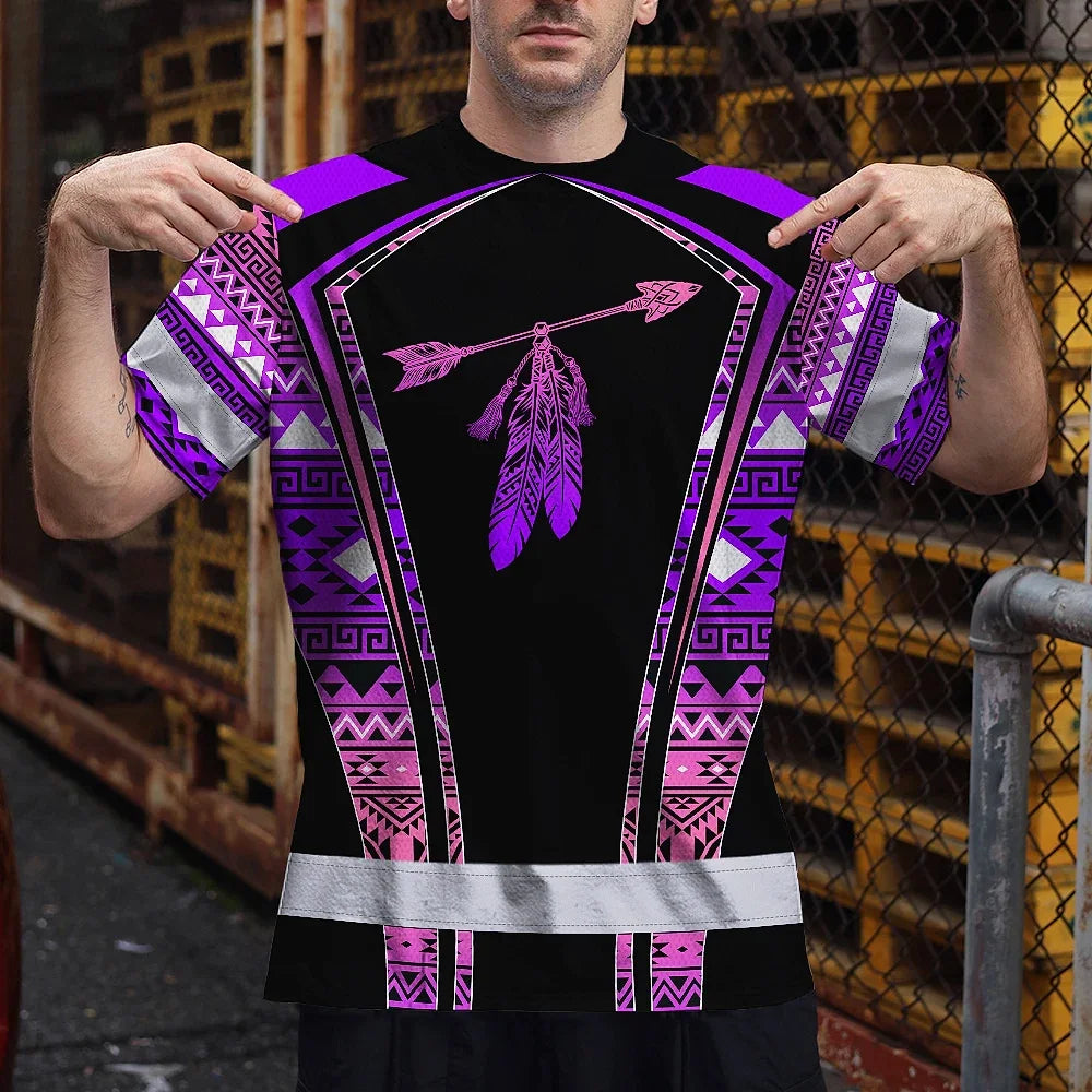 Hi Vis T Shirt Reflective Tapes Pink Violet Neon Native Custom Name Safety Workwear For Workers, Truckers, Operators