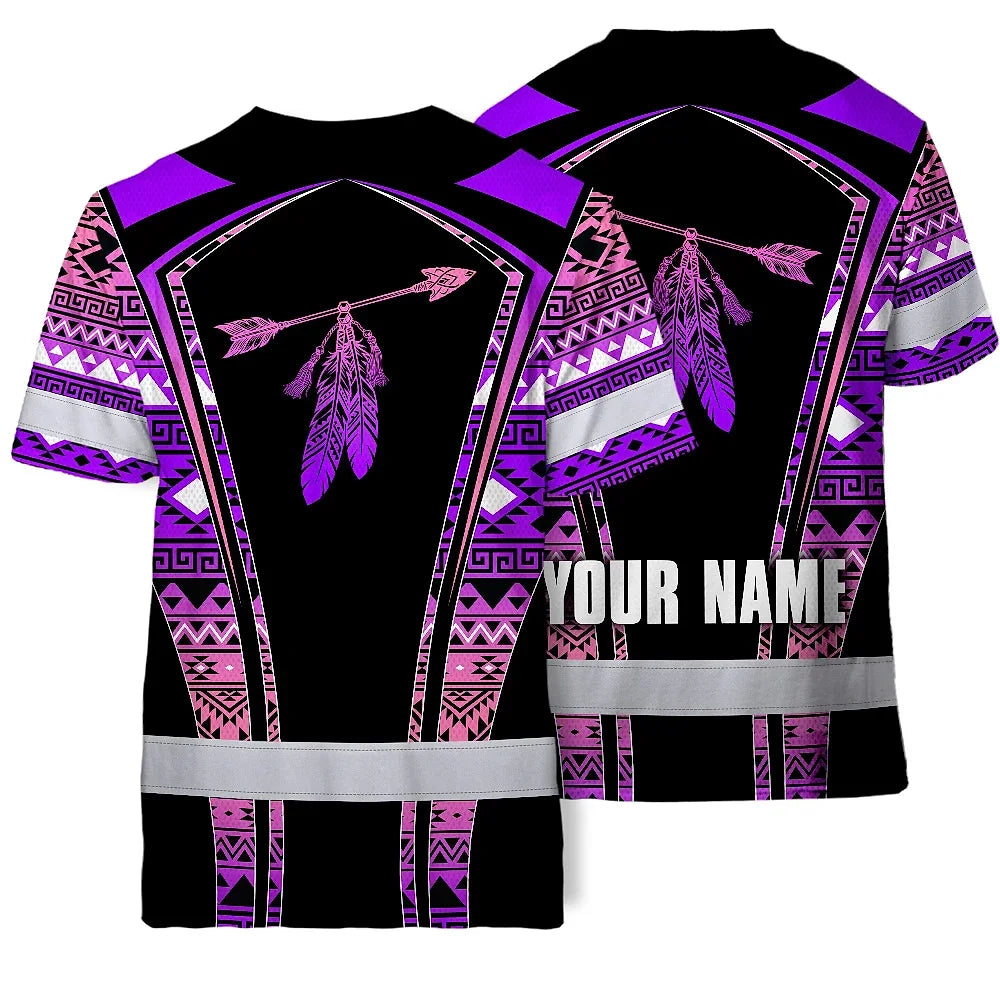 Hi Vis T Shirt Reflective Tapes Pink Violet Neon Native Custom Name Safety Workwear For Workers, Truckers, Operators
