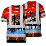 Hi Vis T Shirt Reflective Tapes Red Coconut Tree Custom Name Safety Workwear For Workers, Truckers, Operators