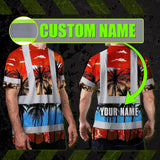 Hi Vis T Shirt Reflective Tapes Red Coconut Tree Custom Name Safety Workwear For Workers, Truckers, Operators