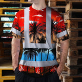 Hi Vis T Shirt Reflective Tapes Red Coconut Tree Custom Name Safety Workwear For Workers, Truckers, Operators