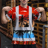 Hi Vis T Shirt Reflective Tapes Red Coconut Tree Custom Name Safety Workwear For Workers, Truckers, Operators
